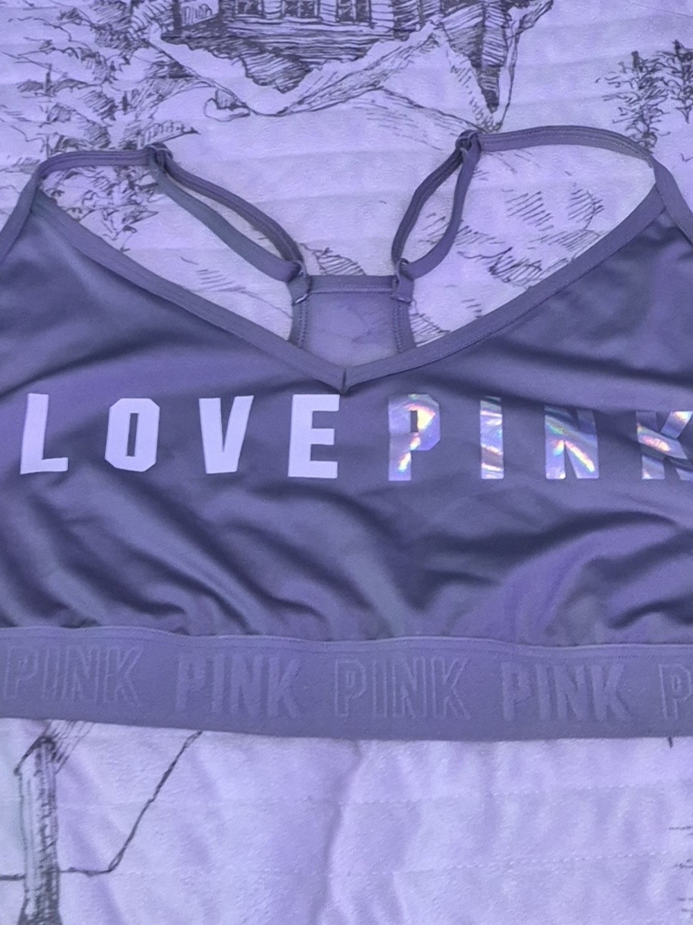 PINK Victoria's Secret Purple "LOVE PINK" Racerback Sports Bra